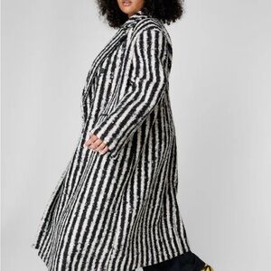 Nasty Gal Black and White Striped Pea Coat